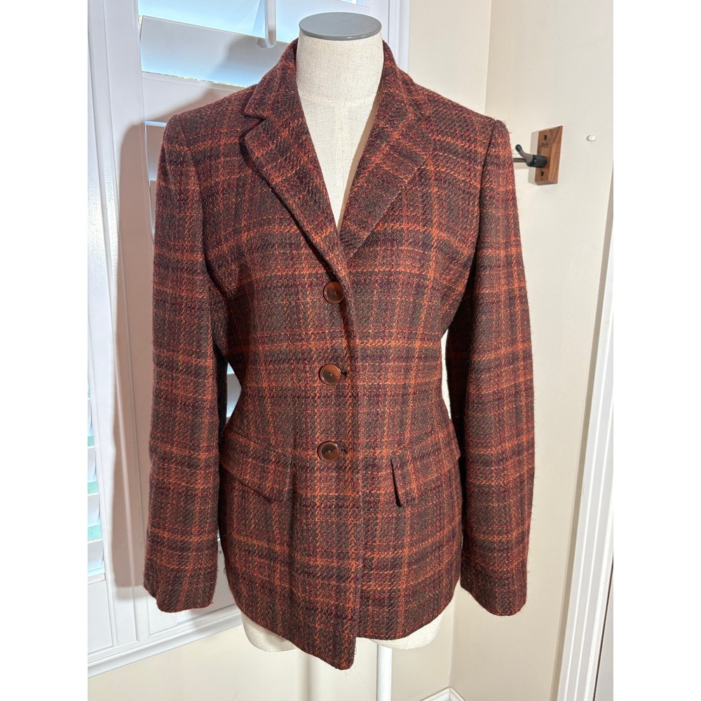 Vtg 90s Jones New York Country Wool Plaid Blazer Jacket Womens 4 Dark Academia